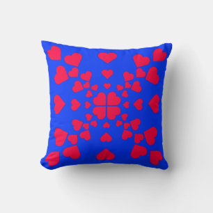 Red Hearts on Blue Background Kissen