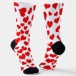Red Hearts on White Socken