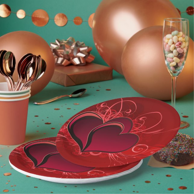 Red Hearts Paper Plate 9" Liebe Valentine Pappteller (Multi)
