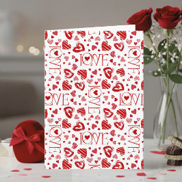 Red Hearts Pattern Love Script Happy Valentine's Karte