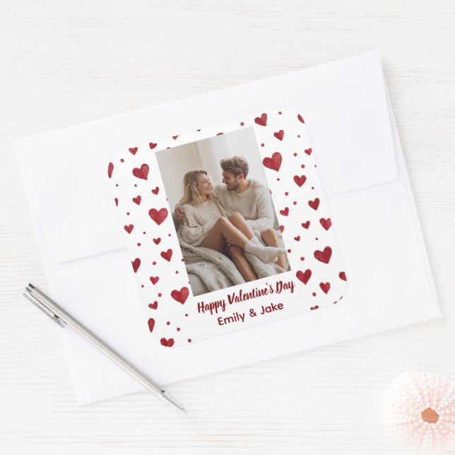 Red Hearts Pattern Valentine's Day Custom Sticker (Enveloppe)