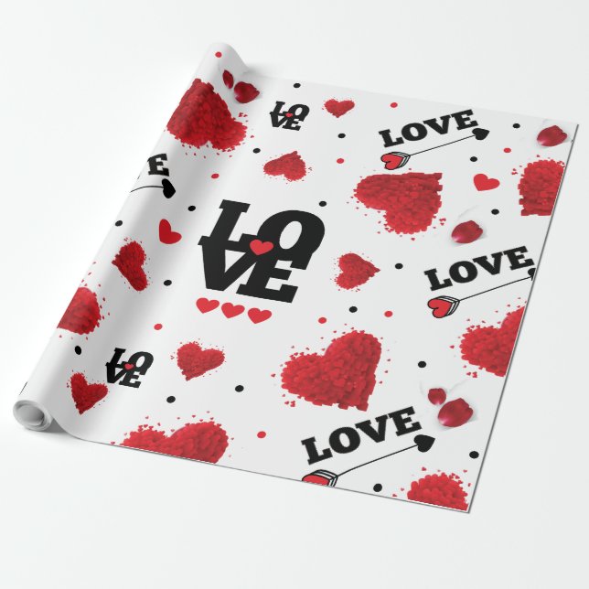 Red Hearts Pattern Valentine's Day Geschenkpapier (Ungerollt)