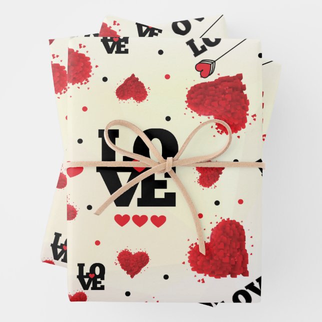 Red Hearts Pattern Valentine's Day Geschenkpapier Set (Beispiel)