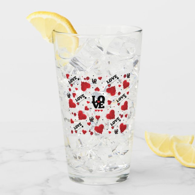 Red Hearts Pattern Valentine's Day Glas (Vorderseite Ice)