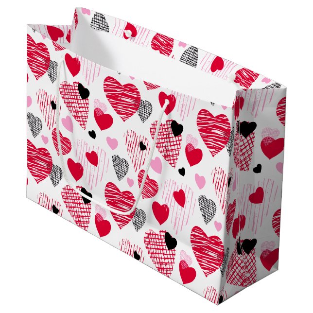 Red Hearts Pattern Valentine's Day Große Geschenktüte (Vorderseite Schrägansicht)