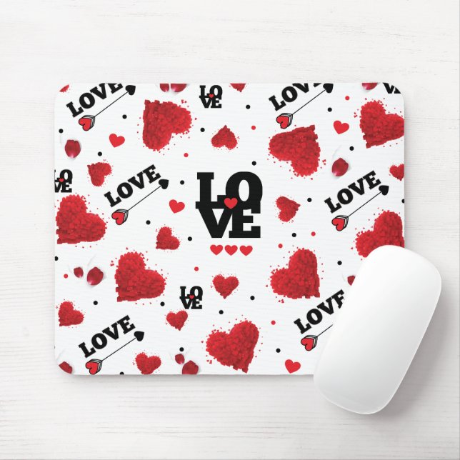 Red Hearts Pattern Valentine's Day Mousepad (Mit Mouse)