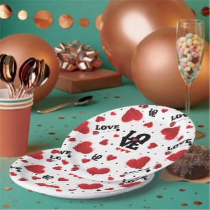 Red Hearts Pattern Valentine's Day Pappteller