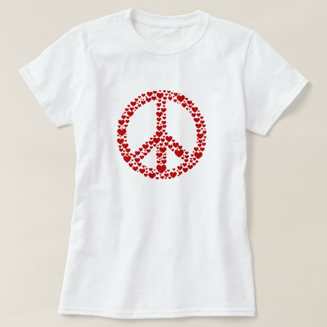 Red Hearts Peace Sign T - Shirt (Design vorne)