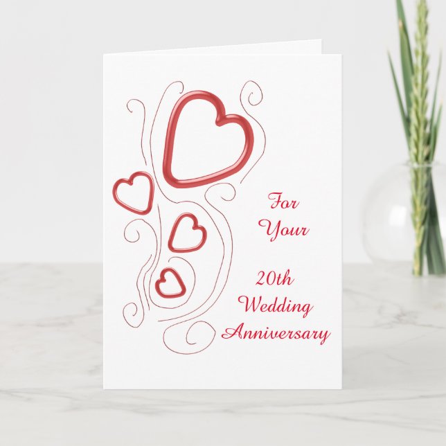 Red Hearts Personalisiert 20. Hochzeitstag Karte (Vorderseite)