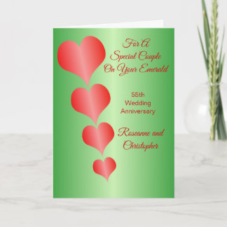 Red Hearts Personalisiert 55. Hochzeitstag Karte