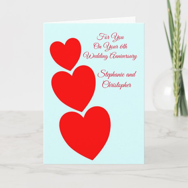 Red Hearts Personalisiert 6. Hochzeitstag Karte (Vorderseite)