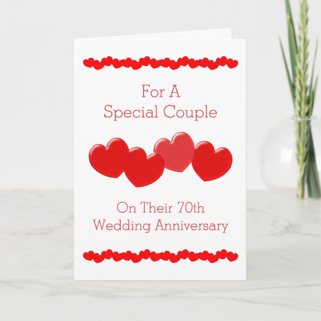 Red Hearts Personalisiert 70. Hochzeitstag Karte (Vorderseite)