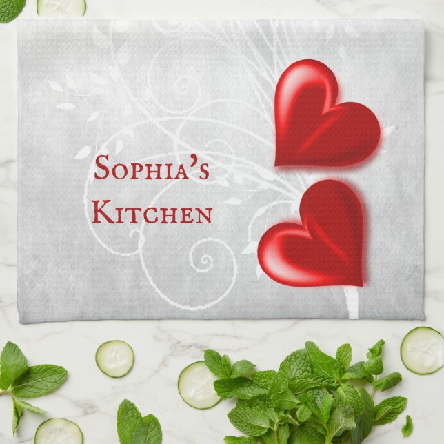 Red Hearts Personalisiert Kitchtuch Geschirrtuch (Gefaltet)