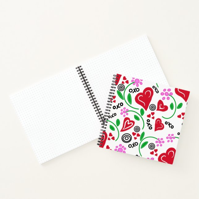 Red Hearts Pink Blume Hugs Sketchbook Journal Notizbuch (Innenseite)