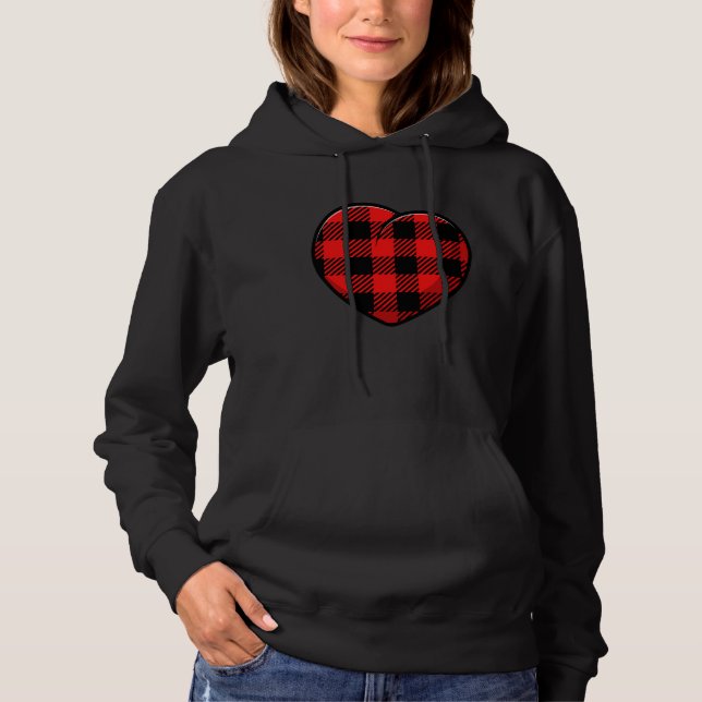 Red Hearts Plaid buffalo Valentines day School gir Hoodie (Vorderseite)