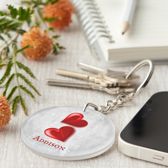 Red Hearts Porte - clé personnalisé (Devant droit)