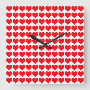 Red Hearts Quadratische Wanduhr