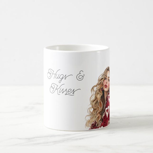 Red Hearts Sweater Girl Valentine Hugs Kisses Kaffeetasse (Mittel)