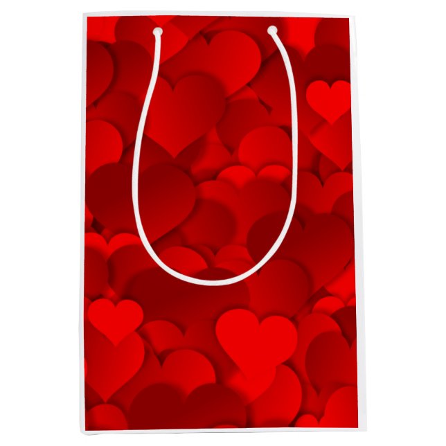Red Hearts Texture Mittlere Geschenktüte (Vorderseite)