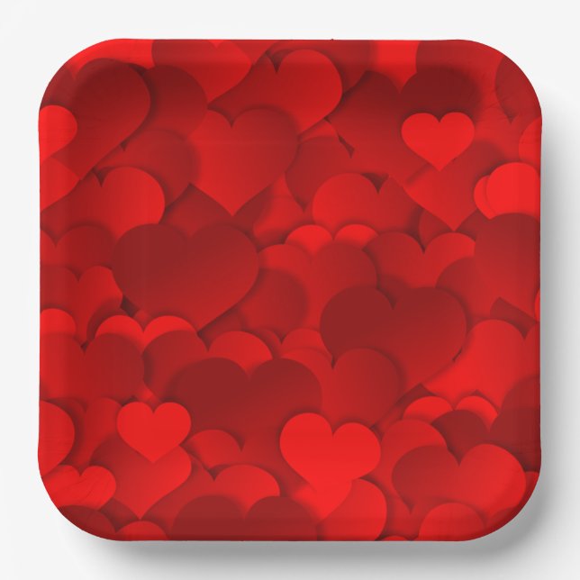 Red Hearts Texture Pattern Pappteller (Vorderseite)