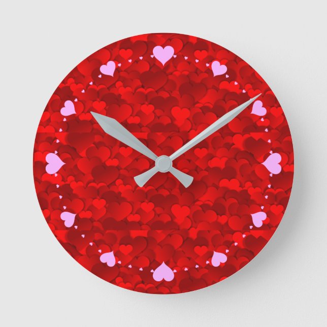 Red Hearts Texture Pattern Runde Wanduhr (Vorderseite)