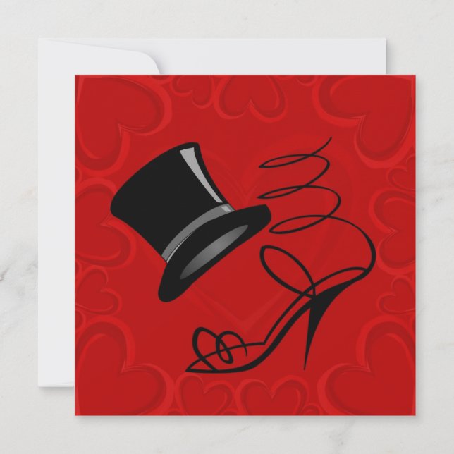 Red Hearts Top Hat High Heels Vielen Dank Hinweis Mitteilungskarte (Vorderseite)