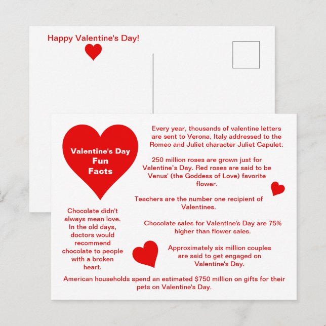 Red Hearts Valentine's Day Fun Fakten Postkarte (Vorne/Hinten)
