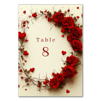 Red Hearts Valentine's Day Wedding Celebration Tischnummer