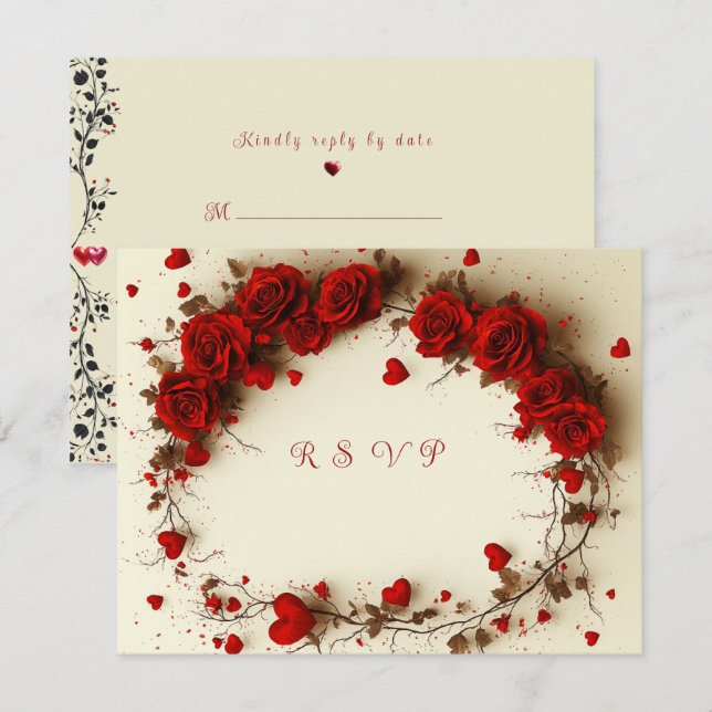 Red Hearts Valentine's Day Wedding RSVP Karte (Vorne/Hinten)