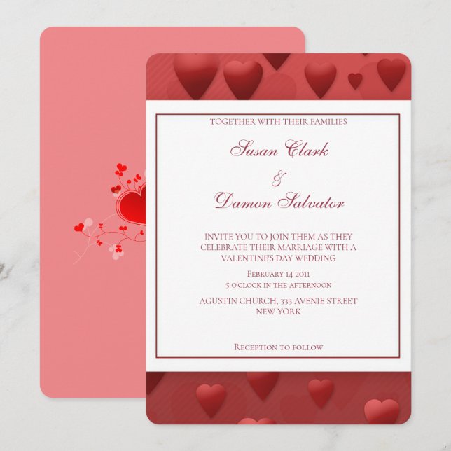 Red Hearts Valentine's Wedding Day Invitation (Devant / Derrière)
