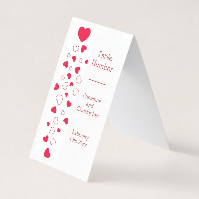 Red Hearts Valentinstag Wedding Tischnummer (Vorderseite)