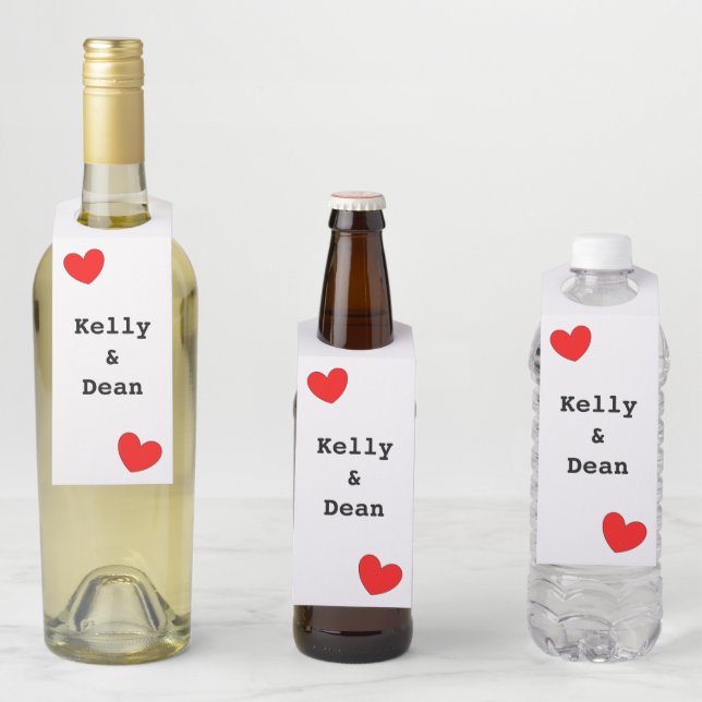Red Hearts Wedding Liebe (Names) 4Kelly Flaschenanhänger (Beispiel)