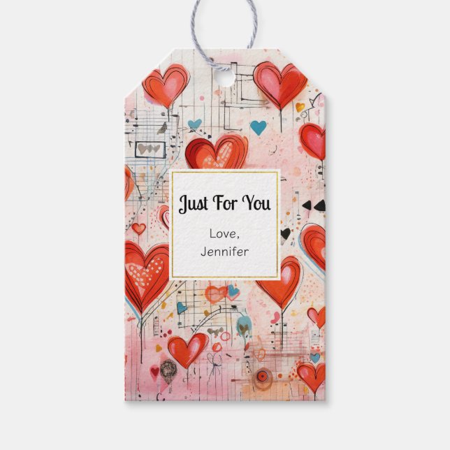 Red Hearts Whimsical Liebe Muster für Sie Geschenkanhänger (Vorderseite)