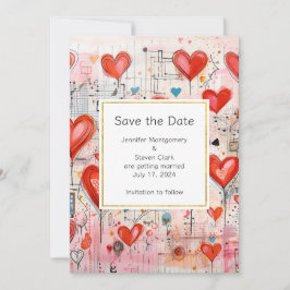 Red Hearts Whimsical Liebe Pattern Hochzeit Save The Date