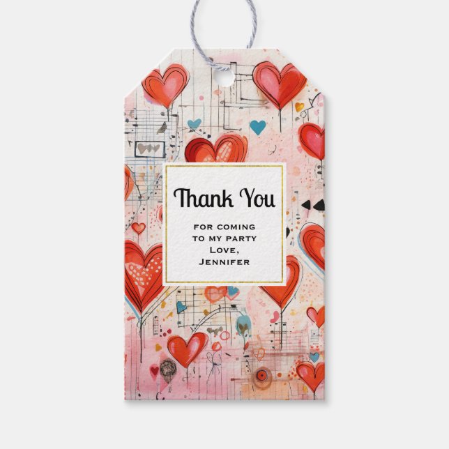 Red Hearts Whimsical Liebe Pattern Party Vielen Da Geschenkanhänger (Vorderseite)