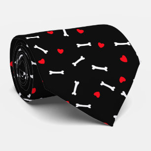 Red Hearts White Bones Amoureux des chiens Cravate