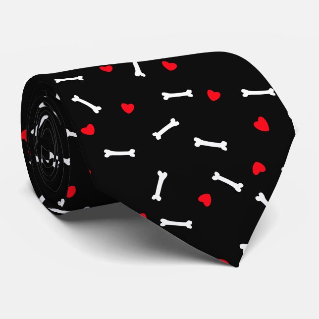Red Hearts White Bones Amoureux des chiens Cravate (Roulé)