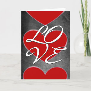 Red Hearts White Script Chalkboard Grußkarte