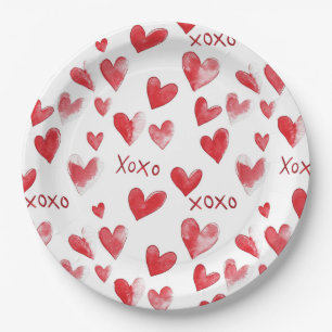 Red Hearts XOXO Liebe Pappteller