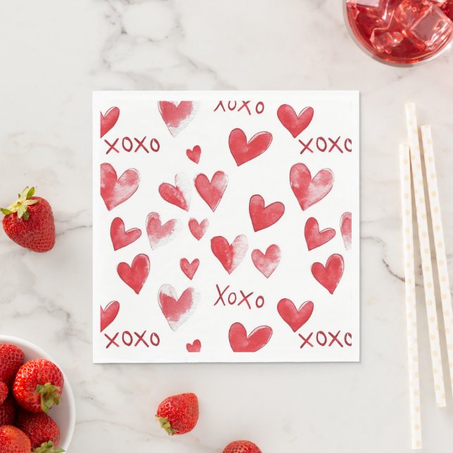 Red Hearts XOXO Liebe Serviette (Beispiel)