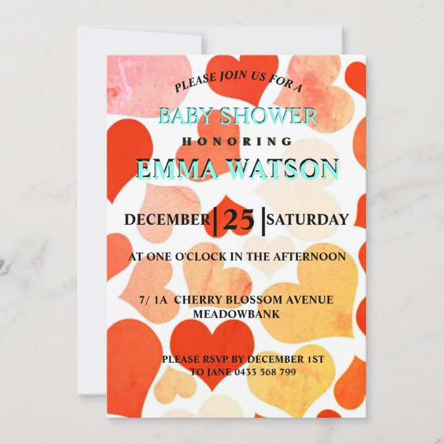 Red Hearty Valentine Baby shower Invitation (Devant)