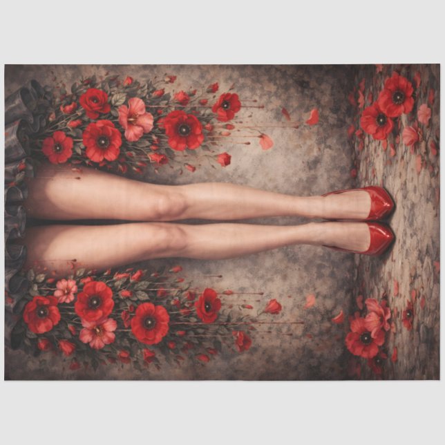 Red Heels and Poppies Decoupage Seidenpapier (Vorderseite)