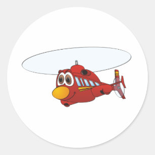 Red Helicopter Cartoon Runder Aufkleber