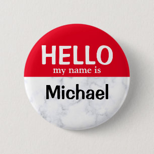 Red Hello My Name is Personalisiert Button button