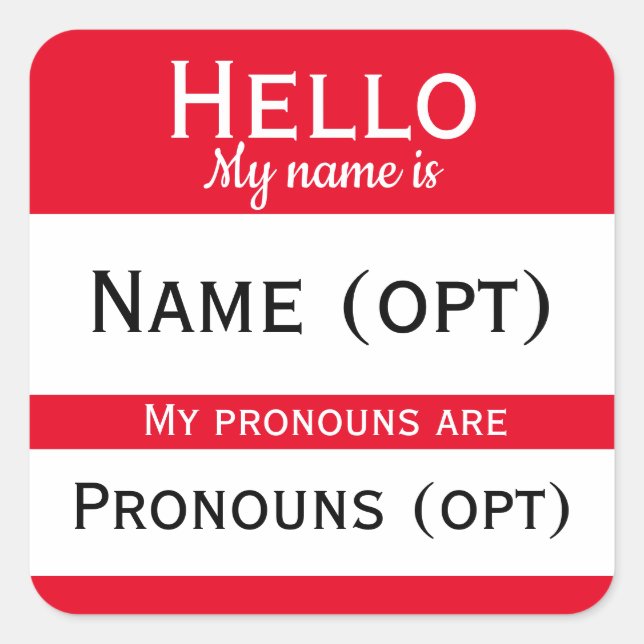 Red Hello Pronouns Quadratischer Aufkleber (Vorderseite)