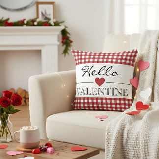 Red Hello Valentine Plaid Gingham Kissen