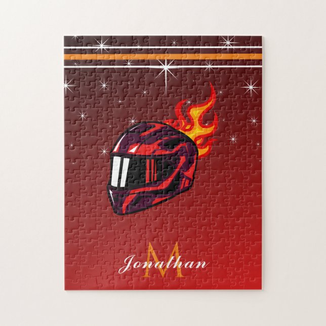 Red Helmet Name & Monogram Sparkle Initial (Vertikal)