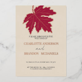 Red Herbst Maple Leaf Hochzeitssemble Rose Gold Folieneinladung