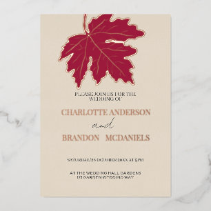 Red Herbst Maple Leaf Hochzeitssemble Rose Gold Folieneinladung