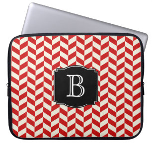 Red Herringbone Chevrons Muster mit Monogramm Laptopschutzhülle